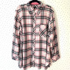Talbots Top NEW 3X Pink Black White Plaid Button Up Shirt  100% Cotton Office